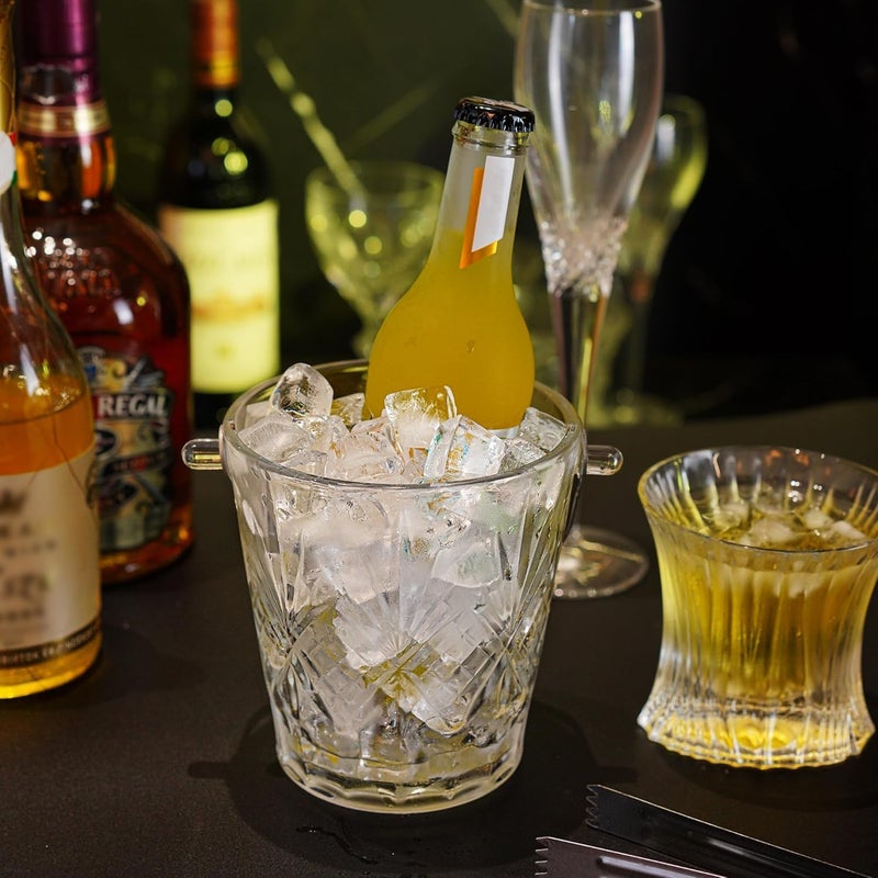 ZEERSHEE Clear Glass Ice Bucket with Ice Tong and Handle 33.8 oz Crystal Ice Cube Busket Cocktail Bar Champagne Bucket for Parties Wine Accessory - Image 4